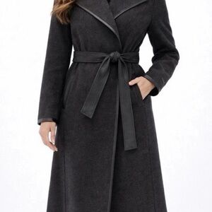 NEW Tahari Women's Long Belted Wrap Coat Jacket Gray sz Medium